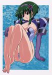  absurdres barefoot barnette_orangello feet gloves green_hair hairband highres kuroda_kazuya purple_eyes purple_hairband solo toes vandread 