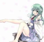  barefoot blush feet green_eyes green_hair kochiya_sanae long_hair moccy panties solo touhou underwear 