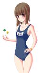  blush brown_eyes brown_hair cameltoe name_tag one-piece_swimsuit original school_swimsuit solo swimsuit unasaka_ryou 