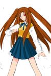  alternate_form brown_hair concept_art long_hair red_eyes school_uniform sketch solo tsukihime twintails yumizuka_satsuki 