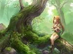  bard_(final_fantasy) black_eyes blonde_hair breasts cleavage final_fantasy final_fantasy_iii forest harp headband instrument large_breasts long_hair nakagawa_(nkgw) nature sitting solo thighhighs tree 