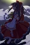  bow detached_sleeves gohei hair_bow hakurei_reimu japanese_clothes long_hair michigan ofuda ponytail ribbon solo touhou 