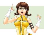  akizuki_ritsuko brown_eyes brown_hair cosmic_&amp;_funny_(idolmaster) glasses idolmaster idolmaster_(classic) murazono short_twintails solo twintails 