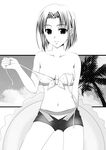  bikini greyscale innertube maria-sama_ga_miteru midriff mizuno_youko monochrome natsukon navel short_hair shorts solo swimsuit untied untied_bikini 