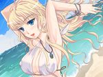  aqua_eyes bad_id bad_pixiv_id bikini bikini_top blonde_hair breasts covered_nipples day geminiboar large_breasts long_hair macross macross_frontier sheryl_nome solo swimsuit 