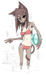  :d animal_ears aqua_eyes bad_id bad_pixiv_id bags_under_eyes ball bikini brown_hair cat_ears cat_tail copyright_request eye_socket face front-tie_top head_tilt looking_at_viewer missing_eye one-piece_tan oomori_harusame open_mouth red_bikini refraction ribs scar scar_across_eye side-tie_bikini skinny smile solo sparkle standing swimsuit tail tan tanline v wading wet 