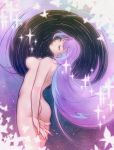  1girl absurdly_long_hair areolae ass breasts eyes_closed floating_hair highlights highres leaning_back long_hair macross macross_delta medium_breasts mikumo_guynemer multicolored_hair nude parted_lips purple_hair solo ssn standing very_long_hair 