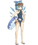  blue_eyes blue_hair bow cirno goggles goyawa innertube name_tag oekaki one-piece_swimsuit school_swimsuit solo swimsuit touhou wardrobe_error wings 