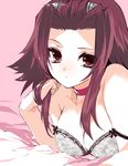  bad_id bad_pixiv_id bed bra breasts cleavage drill izayoi_aki large_breasts lingerie ni_(2shi) red_eyes red_hair short_hair solo underwear yuu-gi-ou yuu-gi-ou_5d's 