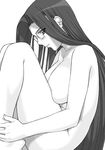  breasts fate/stay_night fate_(series) glasses greyscale large_breasts long_hair monochrome nude rider shichimenchou solo 