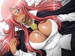  areolae aru_ra_une blush breasts cape cleavage covered_nipples dark_skin hair_over_one_eye kirche_augusta_frederica_von_anhalt_zerbst large_breasts licking long_hair pentacle red_eyes red_hair saliva sweat underboob wand zero_no_tsukaima 