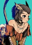  animal_ears blush branch_(blackrabbits) breasts brown_eyes brown_hair cat_ears cat_tail cleavage final_fantasy final_fantasy_xi jewelry medium_breasts mithra necklace nipple_slip nipples simple_background solo tail 