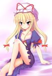  blonde_hair blush hat lingerie long_hair panties ribbon solo touhou underwear yakumo_yukari yashiro_(sakananohone) 