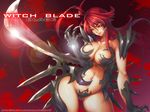  amaha_masane arm_blade armor bikini_armor black_sclera blade breasts claws cleavage large_breasts momofuki_rio navel red_hair smile solo weapon wide_hips witchblade yellow_eyes 