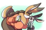  &lt;3 anthro awdtwit beverage coffee female kissing lagomorph larger_female male mammal rabbit size_difference smaller_male 