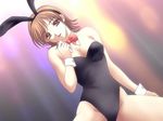  animal_ears bare_legs bow bowtie brown_hair bunny_ears bunnysuit game_cg izumi_ayato non-web_source shampoo_(u-me_soft) short_hair solo spread_legs wrist_cuffs yuuki_hiromi 