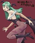  animal_print bat_print bat_wings blush boots breasts cleavage green_eyes green_hair head_wings kari_(artist) large_breasts long_hair morrigan_aensland pantyhose print_legwear ribs sideboob solo vampire_(game) wings 