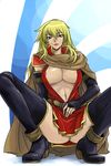  areolae blonde_hair boots breasts cape covered_nipples elbow_gloves fire_emblem fire_emblem:_fuuin_no_tsurugi gloves igrene large_breasts long_hair michael mole mole_under_eye no_panties open_clothes open_shirt shirt solo spread_legs squatting thigh_boots thighhighs yellow_eyes 