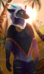  2017 anthro blue_eyes day deviant-soulmates digital_media_(artwork) dragon fur furred_dragon horn male outside sky solo standing sun 