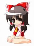  bad_id bad_pixiv_id bare_shoulders black_hair bottomless bow brown_eyes chibi detached_sleeves hakurei_reimu kami_koppu ribbon solo touhou 