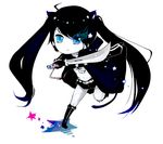  bad_id bad_pixiv_id black_rock_shooter black_rock_shooter_(character) blue_eyes chibi hideko_(l33l3b) long_hair midriff shorts solo sword twintails weapon 