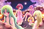  cat cherry_blossoms copyright_request impossible_towel moon multiple_girls naked_towel nanao_yuki night nude one_eye_closed onsen outdoors sky towel 