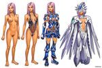  armor bodysuit concept_art copyright_request long_hair nariann nipples nude pink_hair 
