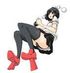  bangs black_hair blush camera geta hat looking_at_viewer open_mouth panties shameimaru_aya short_hair skirt solo surprised tengu-geta thighhighs touhou tsukino underwear 