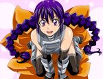  arm_support braid copyright_request elbow_gloves gloves isse kneeling long_hair pink_eyes purple_hair sitting solo thighhighs twin_braids wariza 