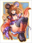  animal_ears ass blue_eyes breasts brown_hair cleavage copyright_request empty_eyes japanese_clothes kimono large_breasts mouse_ears nariann short_hair short_kimono smile solo tabi thighhighs 