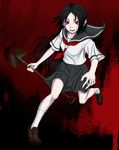  bangs black_hair kitsu_chiri parted_bangs red_eyes sayonara_zetsubou_sensei school_uniform serafuku shovel skirt solo tk28 