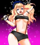  armpits blonde_hair blue_eyes breasts choker covered_nipples from_below fukurokouji large_breasts long_hair macross macross_frontier microphone midriff sheryl_nome solo star underboob 