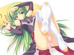  aoi_sora-maru boots c.c. cheese-kun code_geass green_hair long_hair lying panties pizza_hut solo thigh_boots thighhighs underwear yellow_eyes 