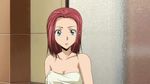  animated animated_gif blue_eyes blush code_geass door frosted_glass glass kallen_stadtfeld naked_towel red_hair short_hair solo surprised towel 
