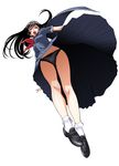  black_hair black_panties black_serafuku fangs from_below kaibutsu_oujo kamura_reiri kouda_tomohiro long_hair panties pantyshot red_eyes school_uniform serafuku socks solo underwear upskirt vampire 