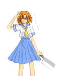  blue_eyes higurashi_no_naku_koro_ni kawatsuki knife orange_hair ryuuguu_rena school_uniform short_hair solo 