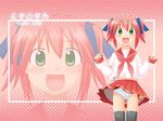  artist_request cameltoe green_eyes kobayakawa_yutaka lucky_star panties pantyshot pleated_skirt red_hair ryouou_school_uniform school_uniform serafuku skirt solo striped striped_panties thighhighs twintails underwear wallpaper zoom_layer 