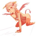  aguhari bad_id bad_pixiv_id copyright_request demon_girl flat_chest horns kneeling pink_hair pointy_ears red_eyes short_hair solo tail tears thighhighs wings 