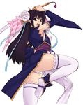  ayamo_kaoru black_eyes black_hair copyright_request detached_sleeves long_hair open_mouth panties pantyshot simple_background solo sword thighhighs underwear weapon white_background white_legwear 