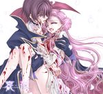  1girl artist_name bangs black_cloak black_gloves blood bloody_clothes bloody_hands carrying cloak code_geass crying crying_with_eyes_open dress dying earrings euphemia_li_britannia eyelashes gloves glowing_petals half-closed_eye hand_on_another's_cheek hand_on_another's_face jewelry lelouch_lamperouge light_smile long_hair long_sleeves parted_lips petals princess_carry profile purple_eyes riesin side_bun spoilers streaming_tears tears torn_clothes torn_dress very_long_hair watermark web_address white_background white_dress white_neckwear 