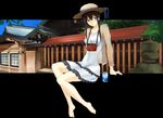 :&lt; architecture arm_support bangs bare_legs barefoot blue_ribbon blue_sky breasts brown_eyes brown_hair brown_hat can closed_mouth collarbone copyright_request day dress east_asian_architecture eyebrows_visible_through_hair frilled_dress frills full_body hair_between_eyes hat house krsg_(yuusen_wireless) layered_dress letterboxed long_hair looking_at_viewer medium_breasts outdoors outside_border plant potted_plant radio ribbon see-through shouji sidelocks sitting sky sleeveless sleeveless_dress sliding_doors soda_can solo statue strap sun_hat sundress taut_clothes taut_dress toes tree white_dress 