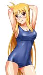  blonde_hair fate_testarossa glasses long_hair lyrical_nanoha mahou_shoujo_lyrical_nanoha one-piece_swimsuit red_eyes school_swimsuit solo swimsuit yuuki1103 