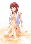  blush crossed_legs kaibutsu_oujo kouda_tomohiro legs nude onsen red_hair riza_wildman short_hair sitting soaking_feet solo sweat towel towel_around_neck water wet yellow_eyes 