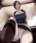  boots breasts from_below jill_valentine large_breasts looking_at_viewer miniskirt non-web_source panties pantyshot pencil_skirt resident_evil resident_evil_3 sawao skirt solo underwear upskirt white_panties 