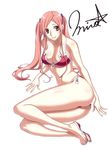  bikini breasts cleavage dragonaut feet large_breasts legs long_hair long_legs lying on_side pink_eyes pink_hair red_bikini sandals side-tie_bikini smile solo swimsuit thighs toa toes twintails uno_makoto 