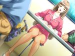  blurry blush brown_hair crotch_seam depth_of_field dutch_angle game_cg hazuki_kaoru jewelry long_hair necklace open_mouth panties panties_under_pantyhose pantyhose pantyshot pearl_necklace red_eyes reijou_caster_2 saliva solo_focus under_table underwear uniform upskirt 