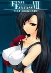  black_hair breasts character_name copyright_name covered_nipples elbow_gloves final_fantasy final_fantasy_vii fingerless_gloves gloves kinoshita_ichi large_breasts long_hair red_eyes solo suspenders tifa_lockhart 