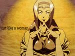  artist_request breasts cowboy_bebop faye_valentine hairband highres large_breasts monochrome smile solo yellow 