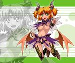  breasts cameltoe demon_girl fangs green_eyes horns isse medium_breasts nail_polish nipples no_bra orange_hair original panties pink_nails pointy_ears short_hair solo thighhighs twintails underwear wings zoom_layer 