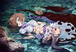  absurdres blood blue_eyes blush bra breasts brown_hair bruise highres higurashi_no_naku_koro_ni injury large_breasts lingerie lying midriff numata_seiya official_art panties ribbon ryuuguu_rena scan school_uniform short_hair skirt solo submerged thighhighs torn_clothes torn_legwear underboob underwear water white_panties 